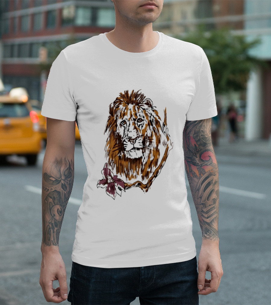 Lion With Purple Flower Wildlife Nature T-Shirt