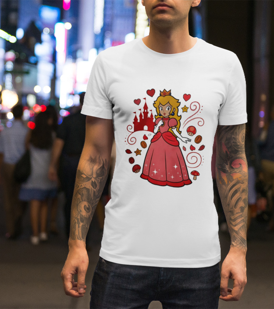 Princess Peach Enchanted Castle Hearts Stars Mushrooms Adventure T-Shirt