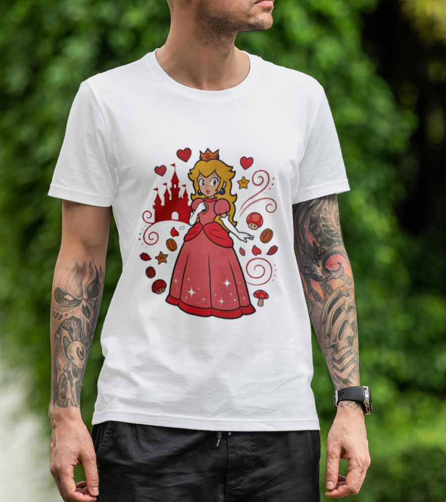 Princess Peach Enchanted Castle Hearts Stars Mushrooms Adventure T-Shirt