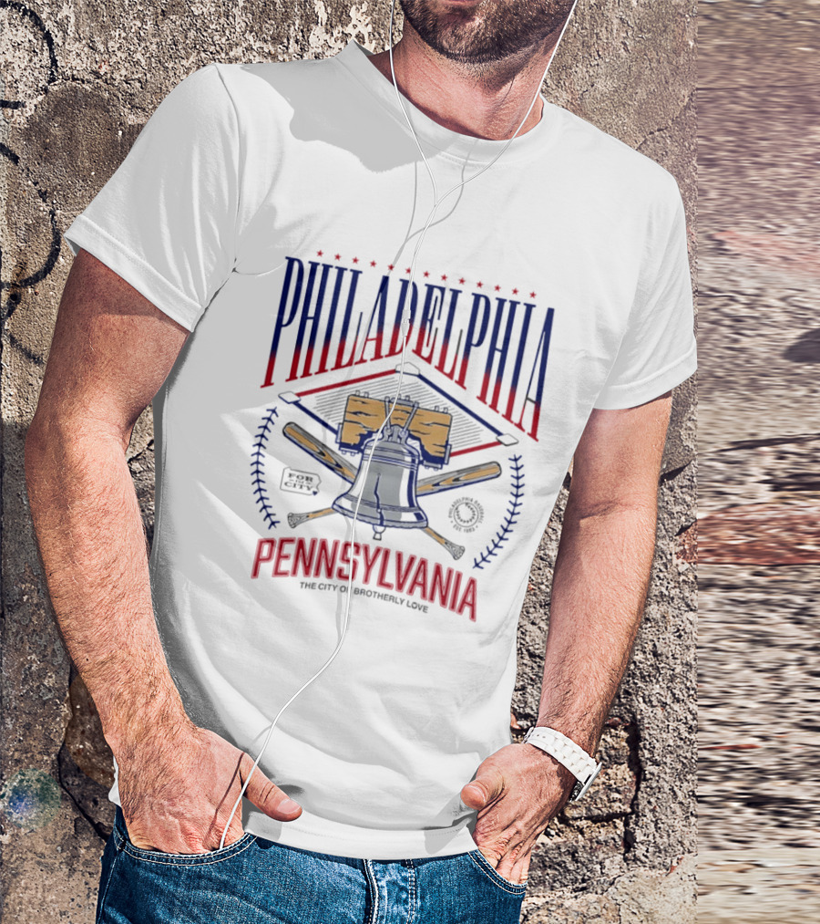 Philadelphia Pennsylvania City Of Brotherly Love Liberty Bell And Baseball T-Shirt