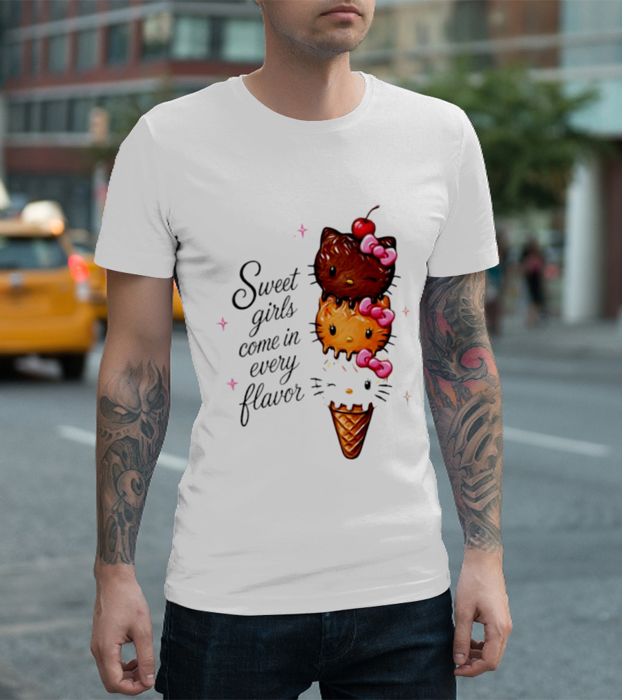 Sweet Girls Come In Every Flavor Hello Kitty Ice Cream Cone T-Shirt