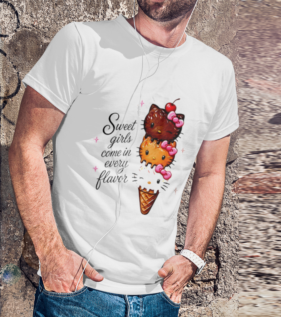 Sweet Girls Come In Every Flavor Hello Kitty Ice Cream Cone T-Shirt