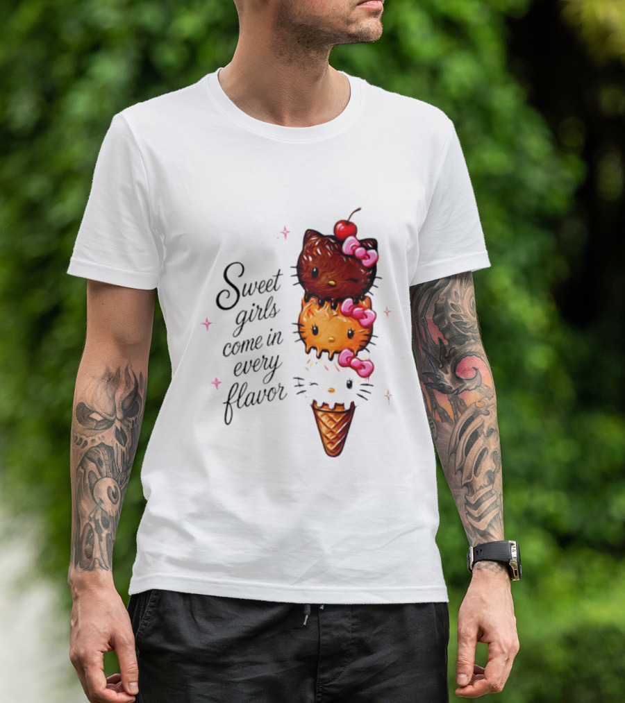 Sweet Girls Come In Every Flavor Hello Kitty Ice Cream Cone T-Shirt