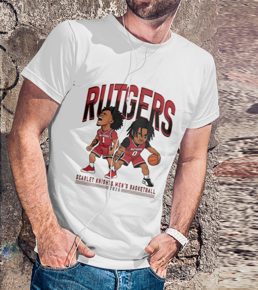 Rutgers Scarlet Knights Men's Basketball 2023 Tariq Francis Jamichael Davis Caricature T-Shirt