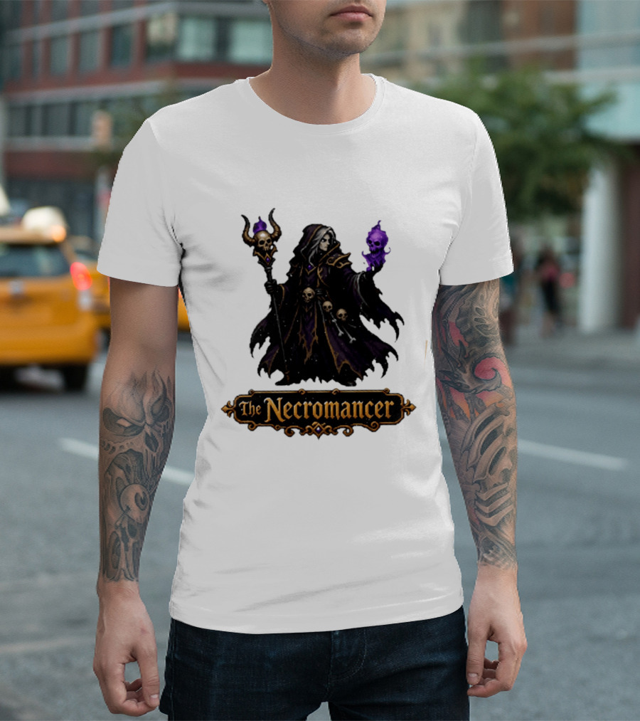The Necromancer RPG Fantasy Dungeons And Dragons Mage Skulls And Staff T-Shirt