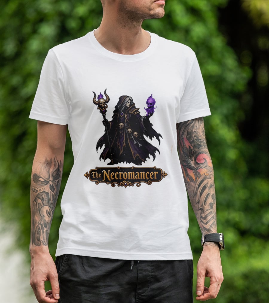The Necromancer RPG Fantasy Dungeons And Dragons Mage Skulls And Staff T-Shirt