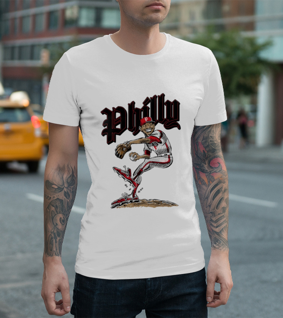 Philly Baseball Player Caricature T-Shirt