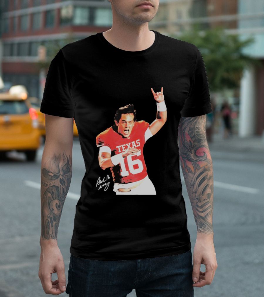 Arch Manning Texas Longhorns 16 Rock Hand Gesture T-Shirt