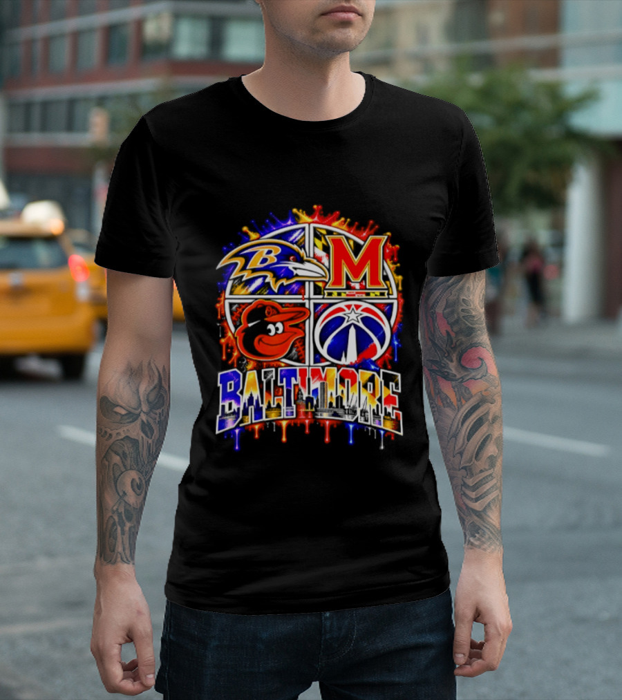 Baltimore Ravens Orioles Maryland Terps Washington Wizards Baltimore Skyline T-Shirt