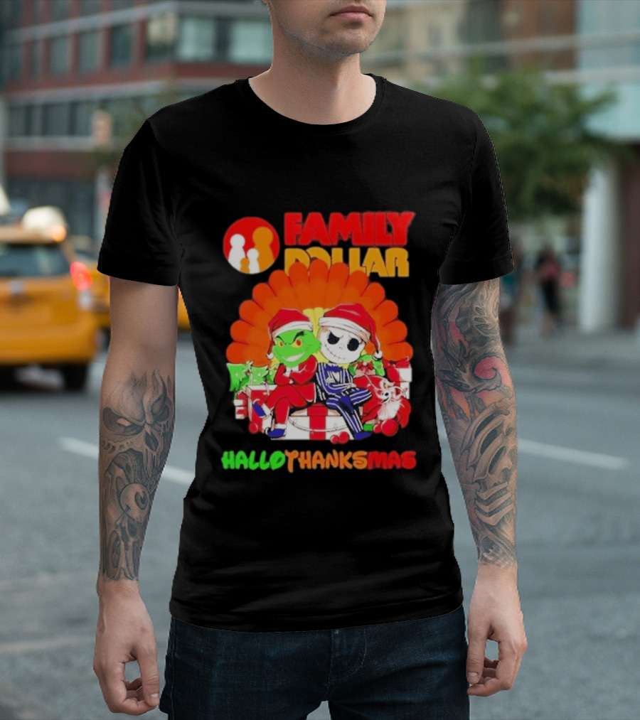 Family Dollar Grinch Jack Skellington Hallothanksmas 2026 T-Shirt