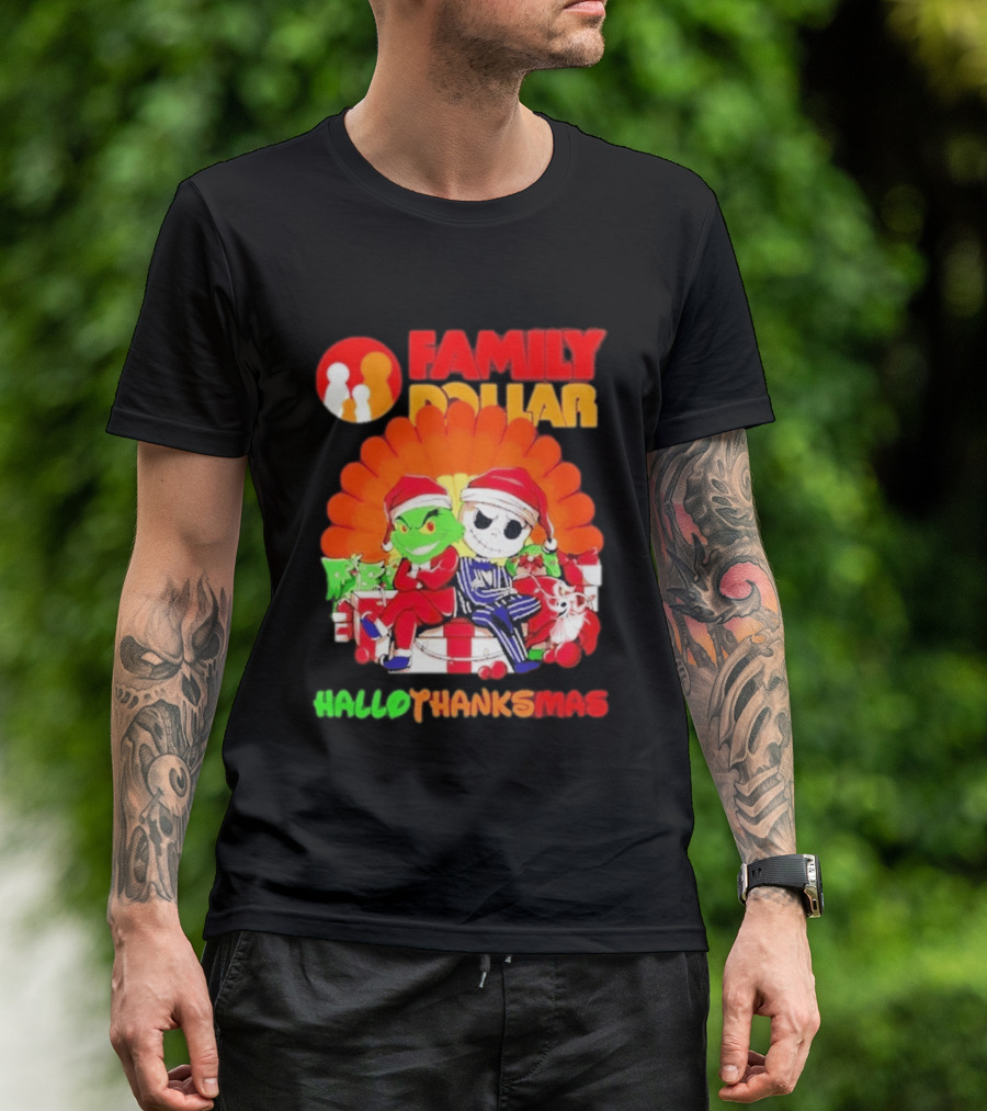 Family Dollar Grinch Jack Skellington Hallothanksmas 2026 T-Shirt
