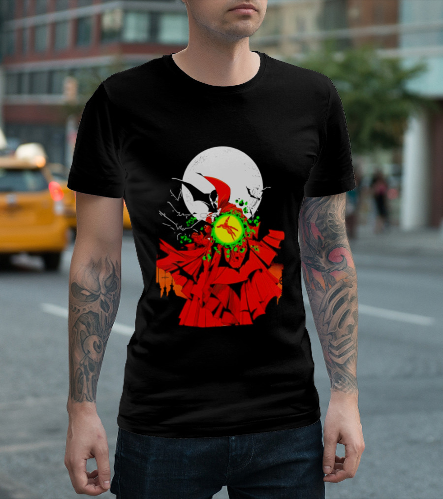 Graveyard Shift Whitegold Industries Spawn Halloween 2026 Full Red Moon T-Shirt
