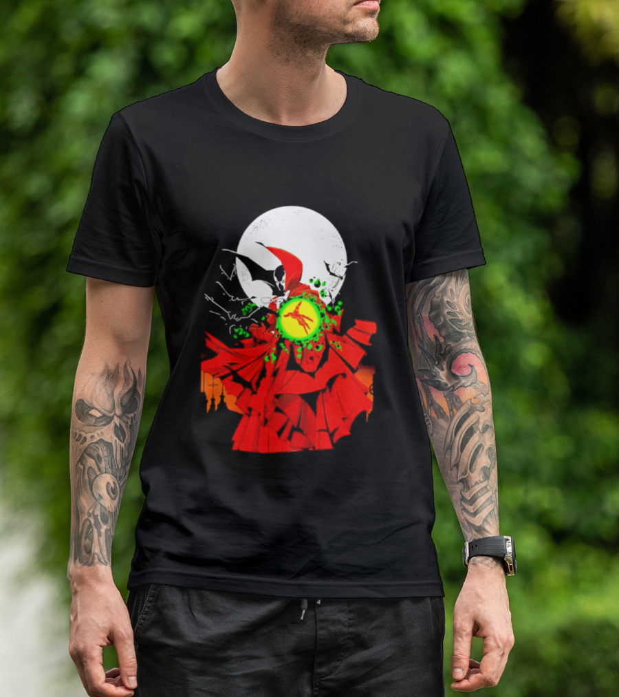 Graveyard Shift Whitegold Industries Spawn Halloween 2026 Full Red Moon T-Shirt