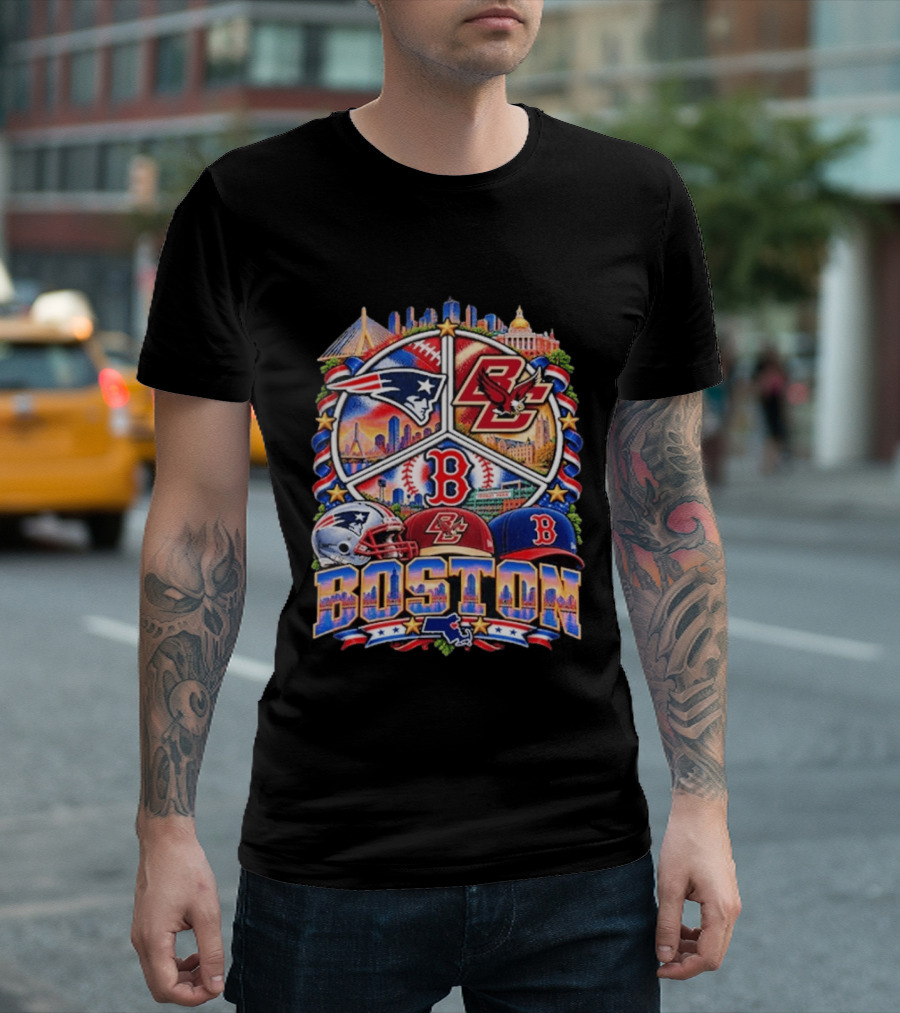 Patriots Boston College Eagles Red Sox Boston Skyline T-Shirt