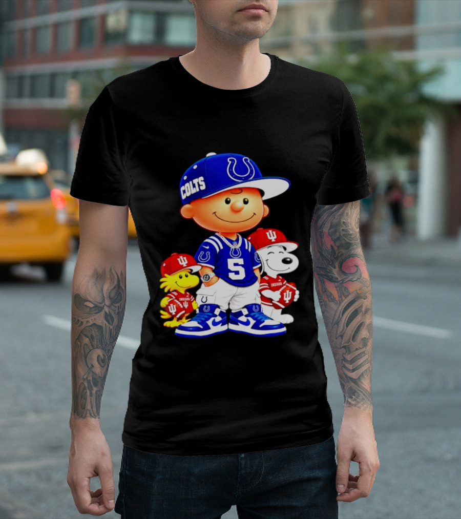 Charlie Brown And Snoopy Indianapolis Colts Indiana Hoosiers Football Team Merchandise T-Shirt