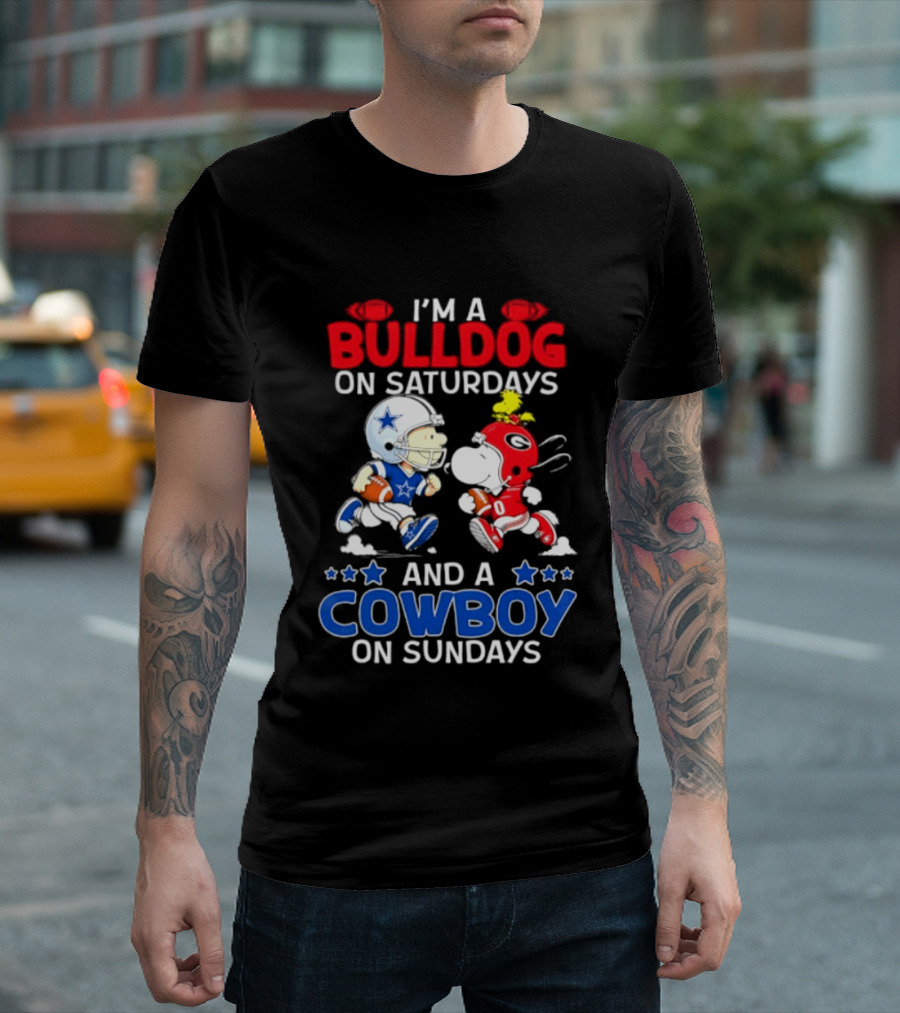 I'm A Bulldog On Saturdays And A Cowboy On Sundays Football Peanuts Sports T-Shirt