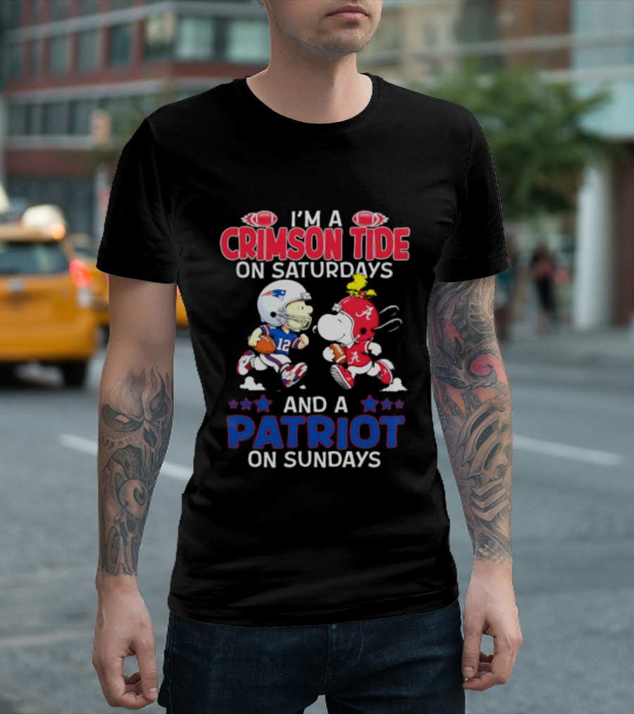 I'm A Crimson Tide On Saturdays And A Patriot On Sundays Football Peanuts T-Shirt
