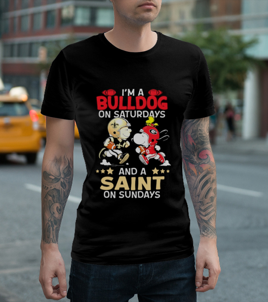 I'm A Bulldog On Saturdays And A Saint On Sundays Football Peanuts T-Shirt