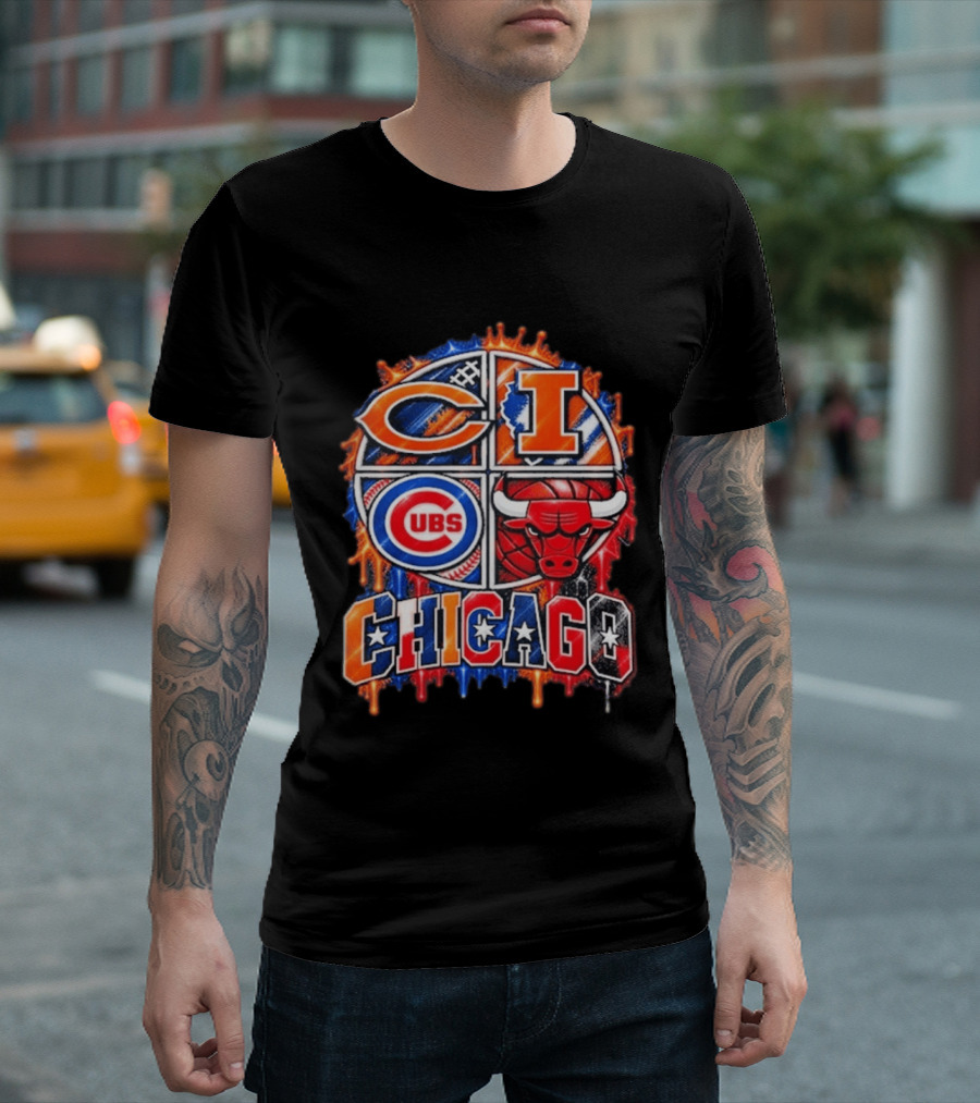 Chicago Sports Bears Fighting Illini Cubs Bulls City Pride T-Shirt