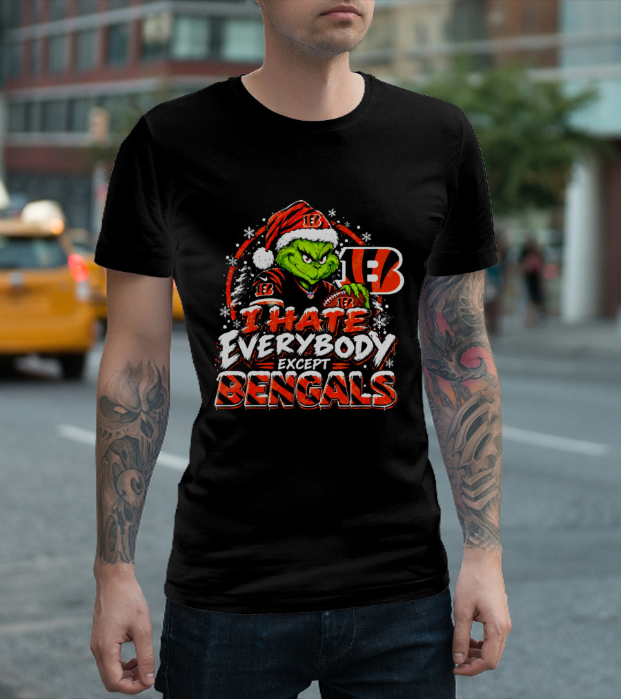 Cincinnati Bengals Grinch I Hate Everybody Except Bengals Christmas Holiday Bengals Fans T-Shirt