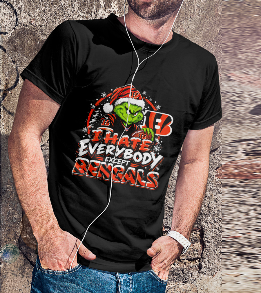 Cincinnati Bengals Grinch I Hate Everybody Except Bengals Christmas Holiday Bengals Fans T-Shirt