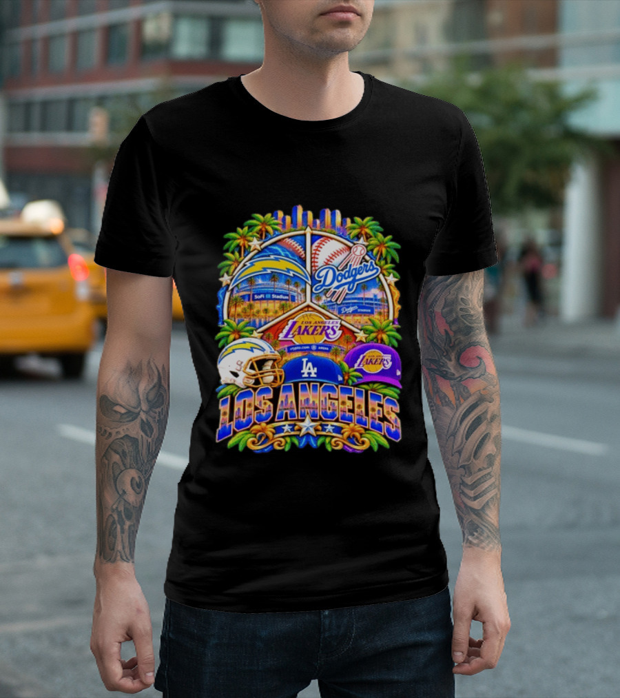 Los Angeles Dodgers Chargers Lakers SoFi Stadium City Skyline T-Shirt