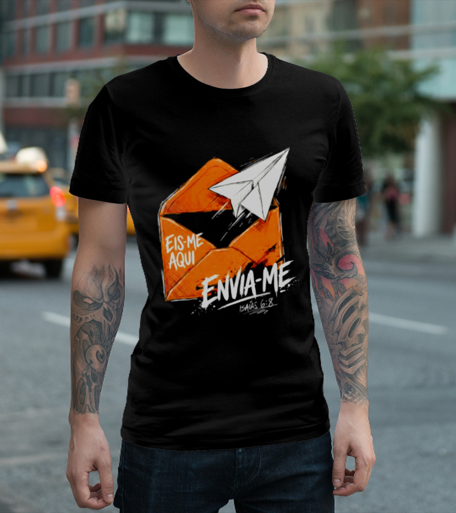 Eis Me Aqui Envia Me Isaias 6 8 Christian Envelope Paper Airplane T-Shirt