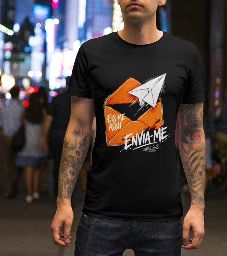 Eis Me Aqui Envia Me Isaias 6 8 Christian Envelope Paper Airplane T-Shirt