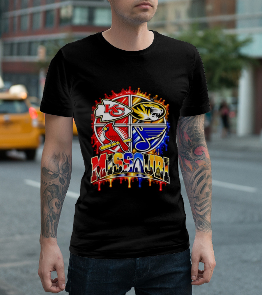 Missouri Kansas City Chiefs Mizzou Tigers St Louis Cardinals Blues Skyline T-Shirt