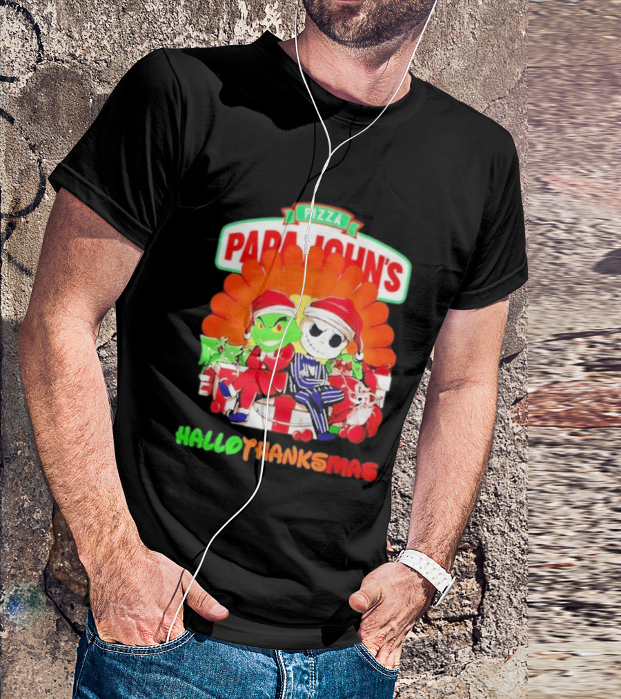 Papa John's Pizza Grinch Jack Skellington Hallothanksmas 2026 T-Shirt