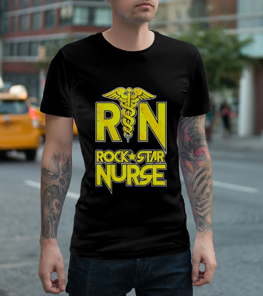 RN Rock Star Nurse Medical Professional Caduceus T-Shirt