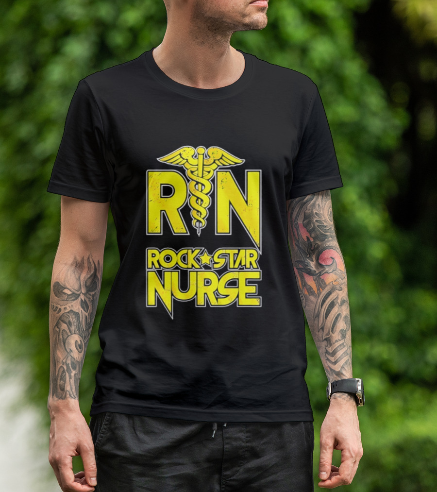 RN Rock Star Nurse Medical Professional Caduceus T-Shirt