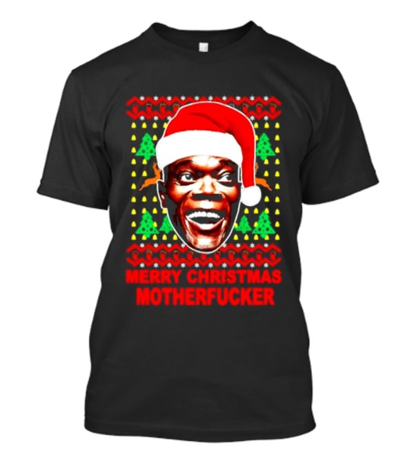 Samuel L Jackson Santa Hat Christmas Humor T-Shirt