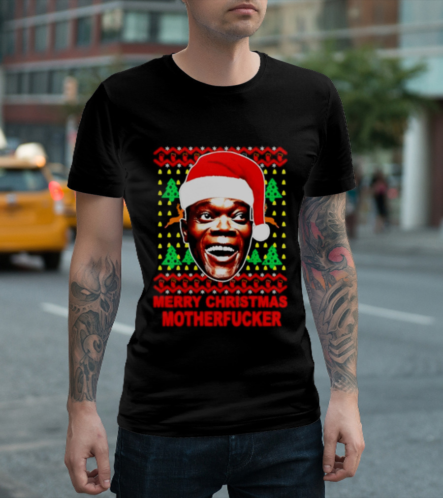 Samuel L Jackson Santa Hat Christmas Humor T-Shirt