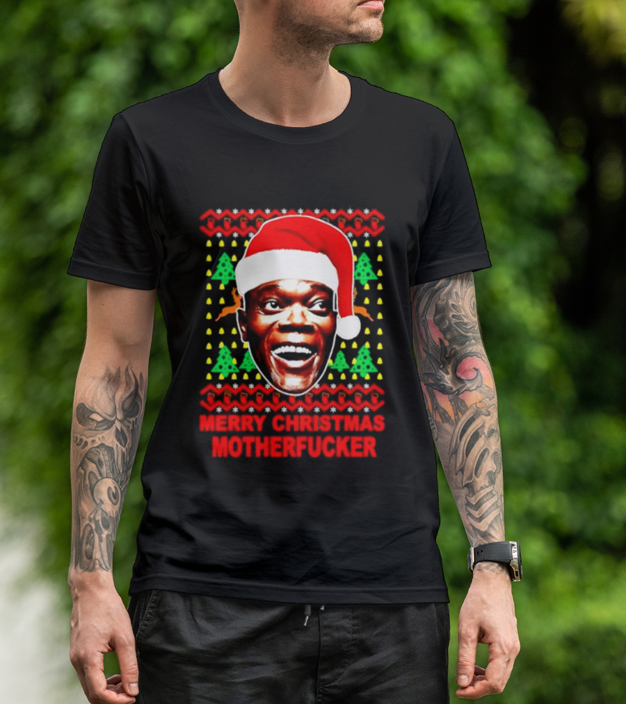 Samuel L Jackson Santa Hat Christmas Humor T-Shirt