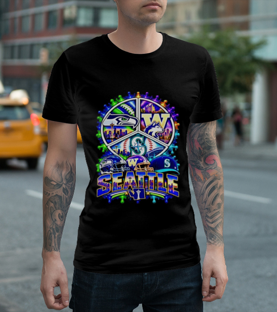 Seattle Seahawks Washington Huskies Mariners Skyline Sports Team Collection T-Shirt
