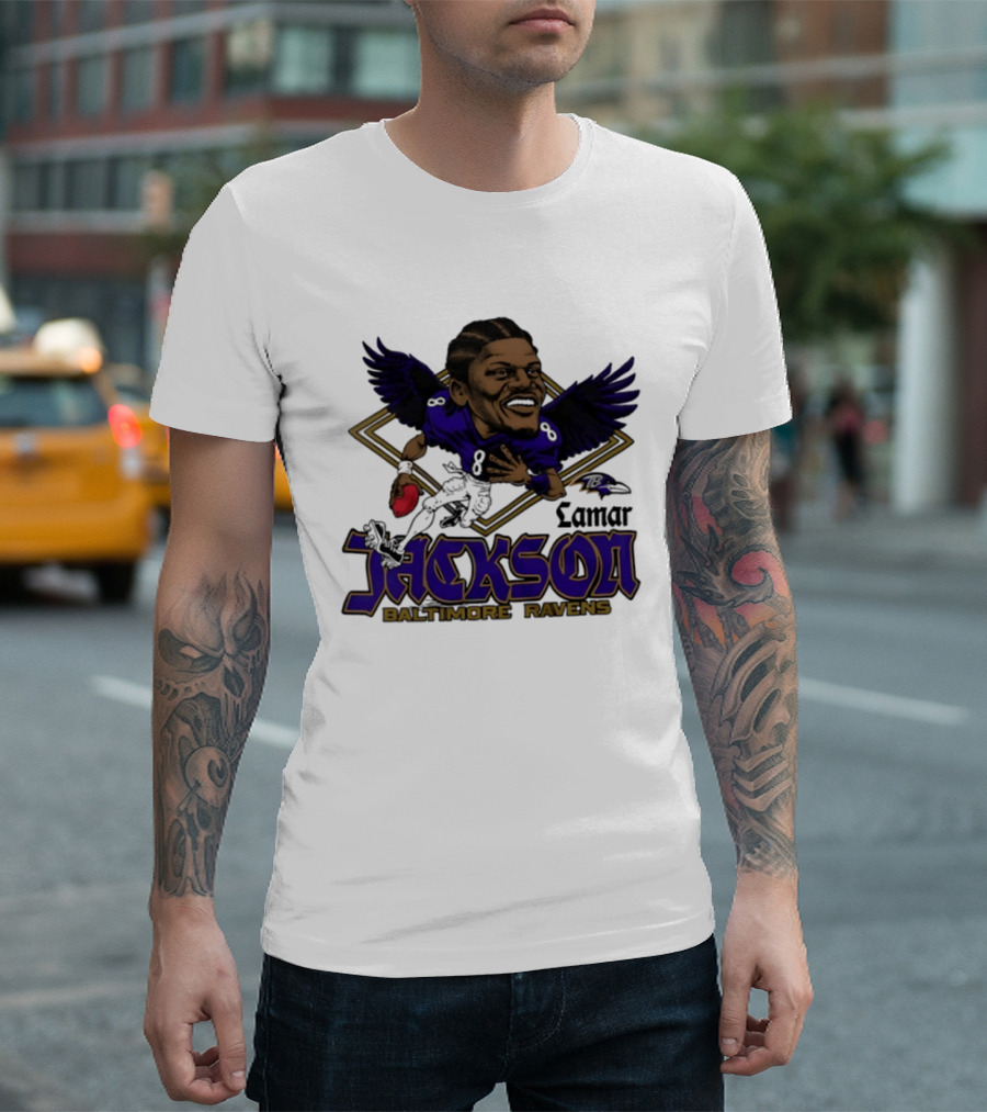 Lamar Jackson Baltimore Ravens Caricature T-Shirt