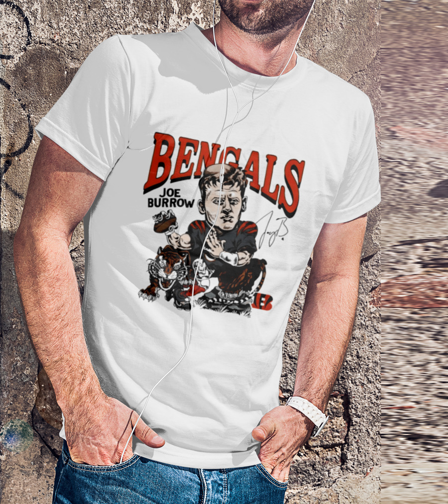 Cincinnati Bengals Joe Burrow Caricature NFL Player T-Shirt
