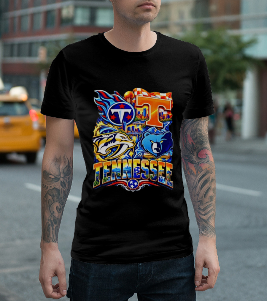 Tennessee Titans Nashville Predators Memphis Grizzlies Volunteers Sports Emblems T-Shirt