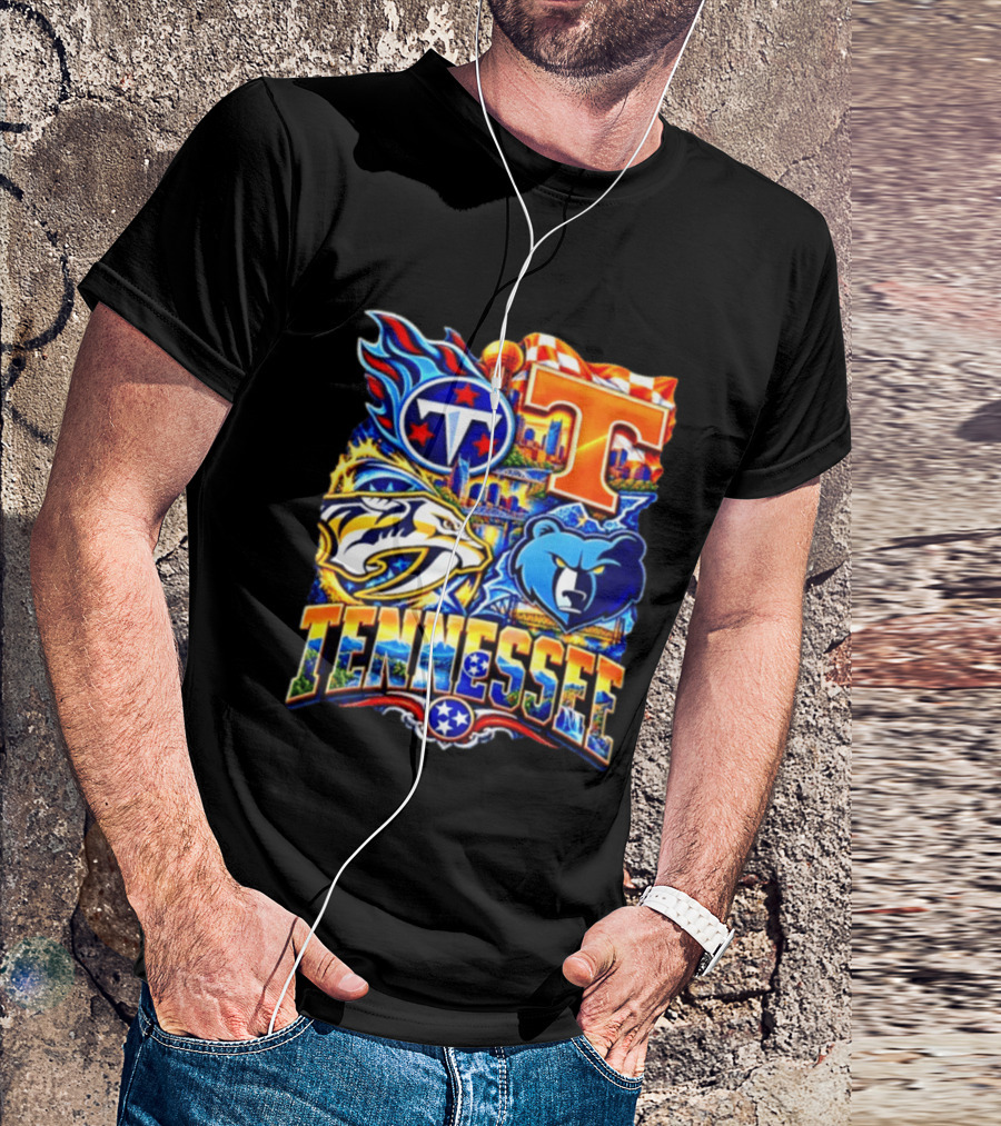 Tennessee Titans Nashville Predators Memphis Grizzlies Volunteers Sports Emblems T-Shirt