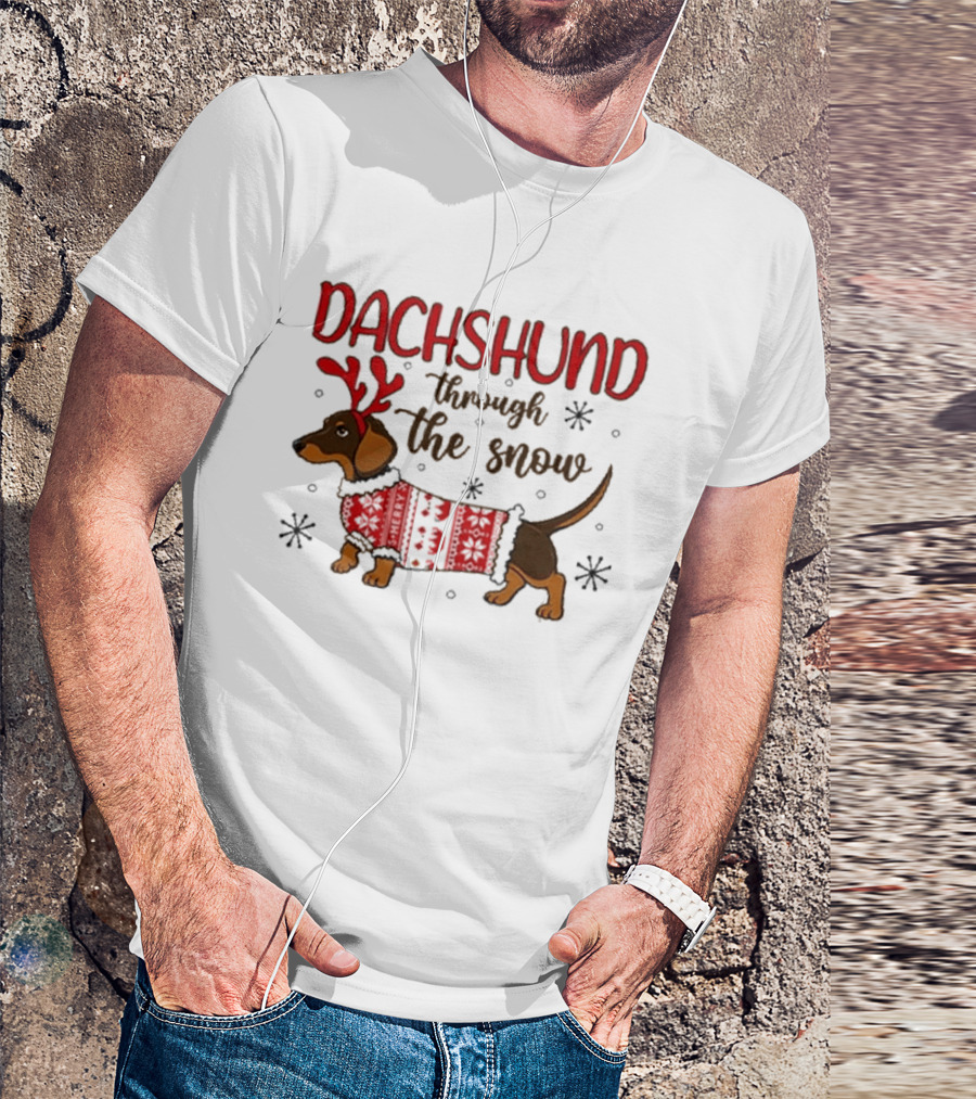 Dachshund Through The Snow Christmas Sweater Reindeer Antlers T-Shirt