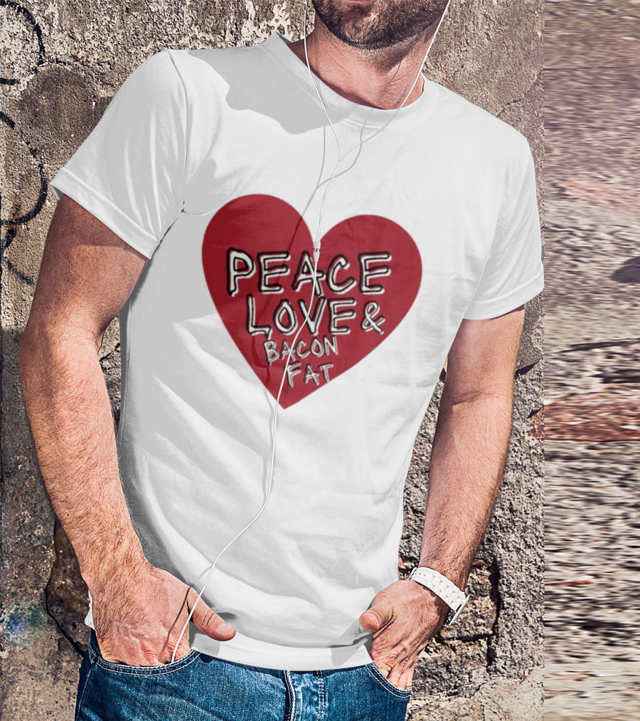 Peace Love And Bacon Fat Heart Shape Red T-Shirt