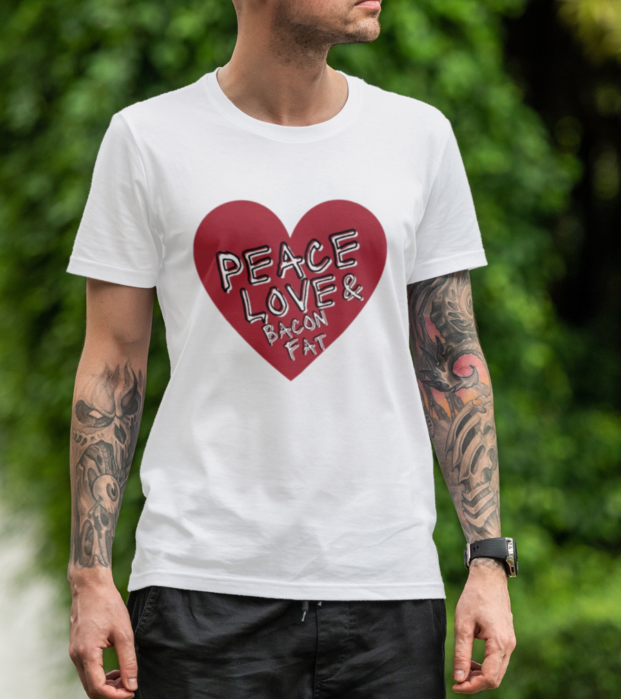 Peace Love And Bacon Fat Heart Shape Red T-Shirt