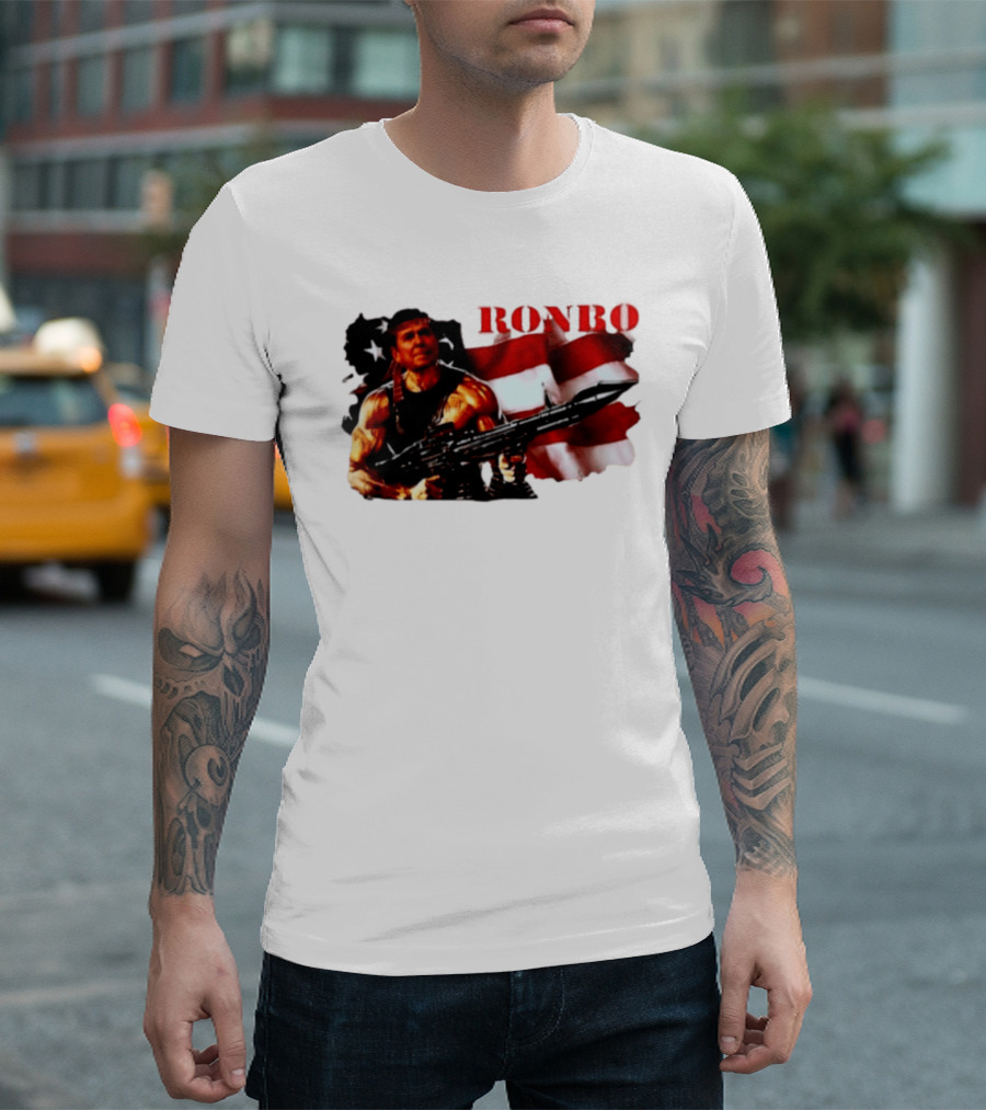 Ronbo Ronald Reagan Rambo With American Flag 80s President T-Shirt