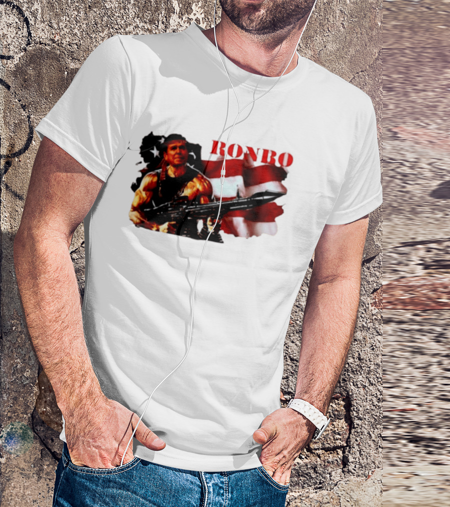 Ronbo Ronald Reagan Rambo With American Flag 80s President T-Shirt