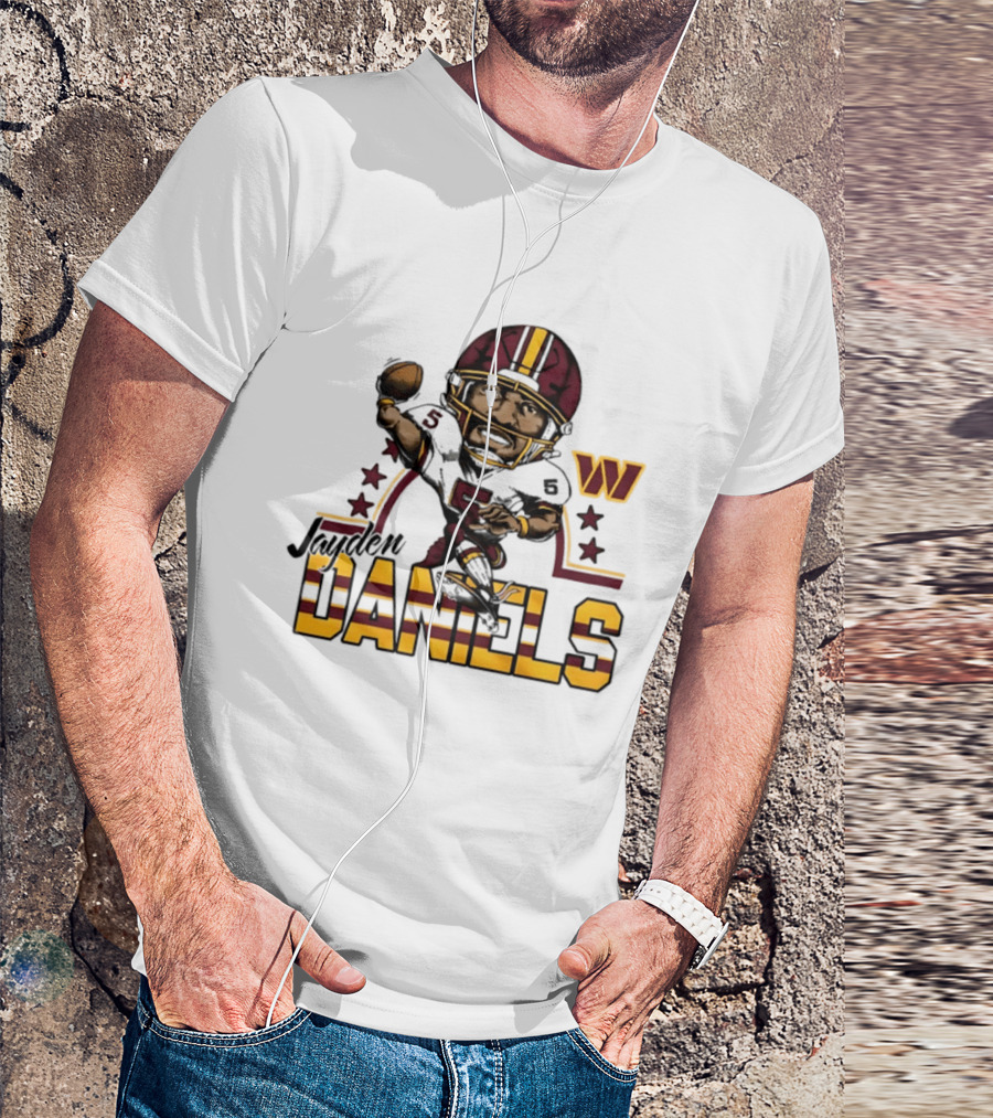 Washington Commanders Jayden Daniels Player Caricature Football NFL T-Shirt