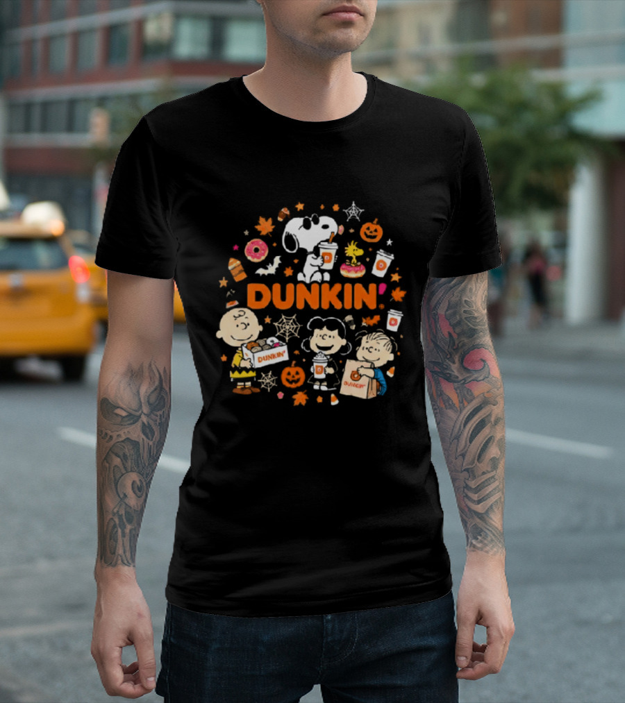 Dunkin Peanuts Characters Autumn Pumpkins Donuts Coffee Fall Vibes T-Shirt