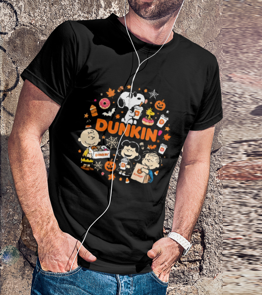 Dunkin Peanuts Characters Autumn Pumpkins Donuts Coffee Fall Vibes T-Shirt