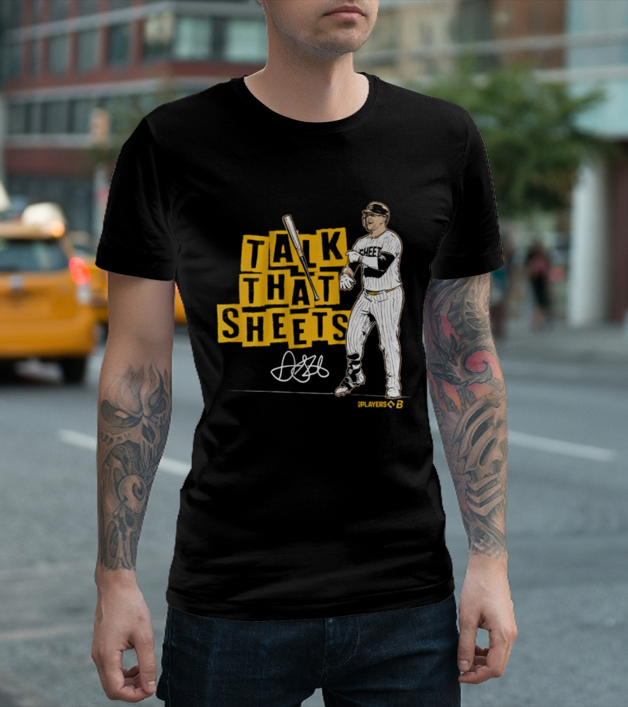 Gavin Sheets Talk That Sheets Baseball Player Yellow Block Lettering T-Shirt