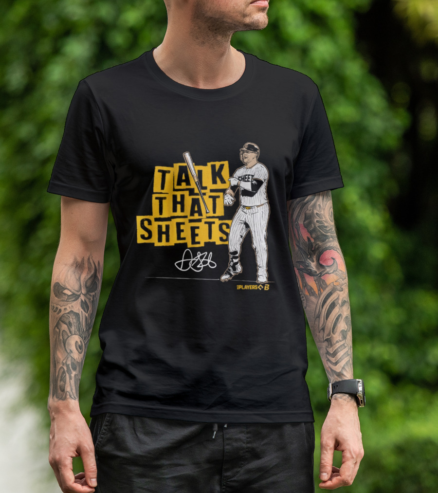 Gavin Sheets Talk That Sheets Baseball Player Yellow Block Lettering T-Shirt